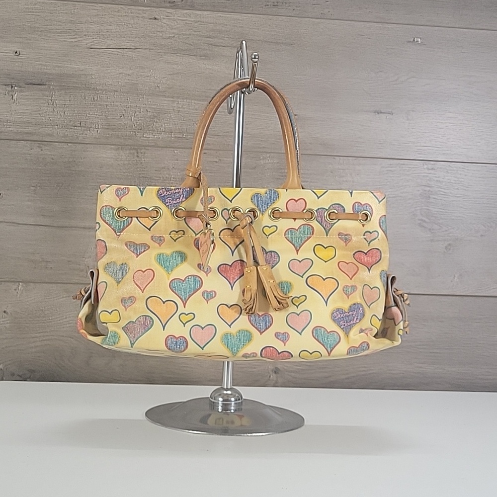 Vintage Dooney & Bourke Multicolor Coated Canvas Heart Tote Handbag Purse